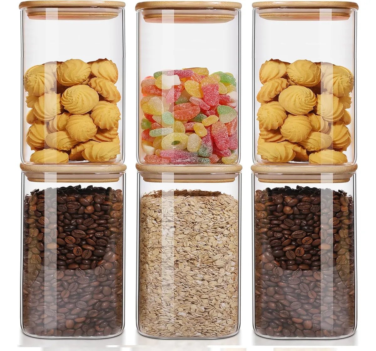 6 Frascos Vidrio Para Condimentos Especias Tapa Bambú 10cm Transparente