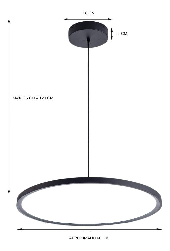 Lámpara Colgante Led Moderna 36 W Techo Redonda Luz Fria Negro