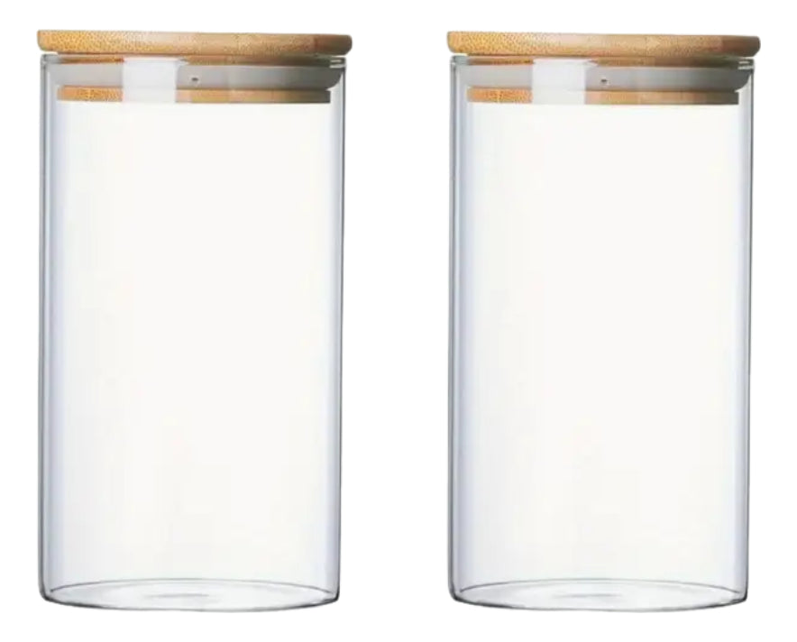 Pack 2 Frascos Tarros De Vidrio Herméticos Tapa Bambú 750ml Transparente