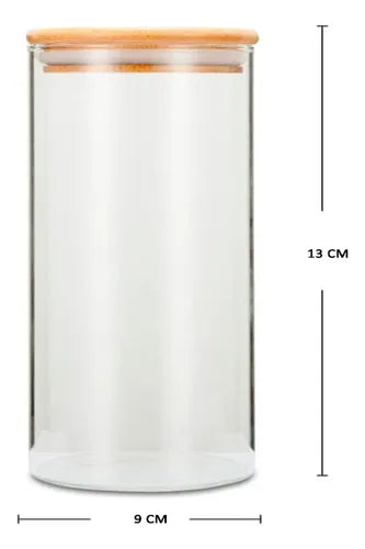 Pack 4 Frasco Contenedor Hermético Vidrio  Tapa Bamboo 2 Tamaños