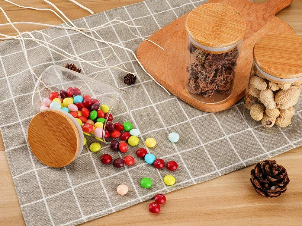 6 Frascos Vidrio Para Condimentos Especias Tapa Bambú 10cm Transparente