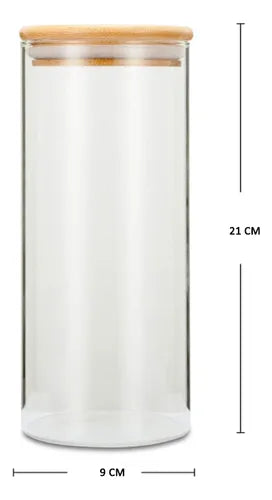 Pack 4 Frasco Contenedor Hermético Vidrio  Tapa Bamboo 2 Tamaños